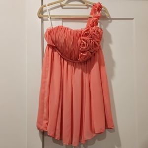 EUC Coral Color Taylormade Bridesmaid Prom Dress One Shoulde with Flower Details